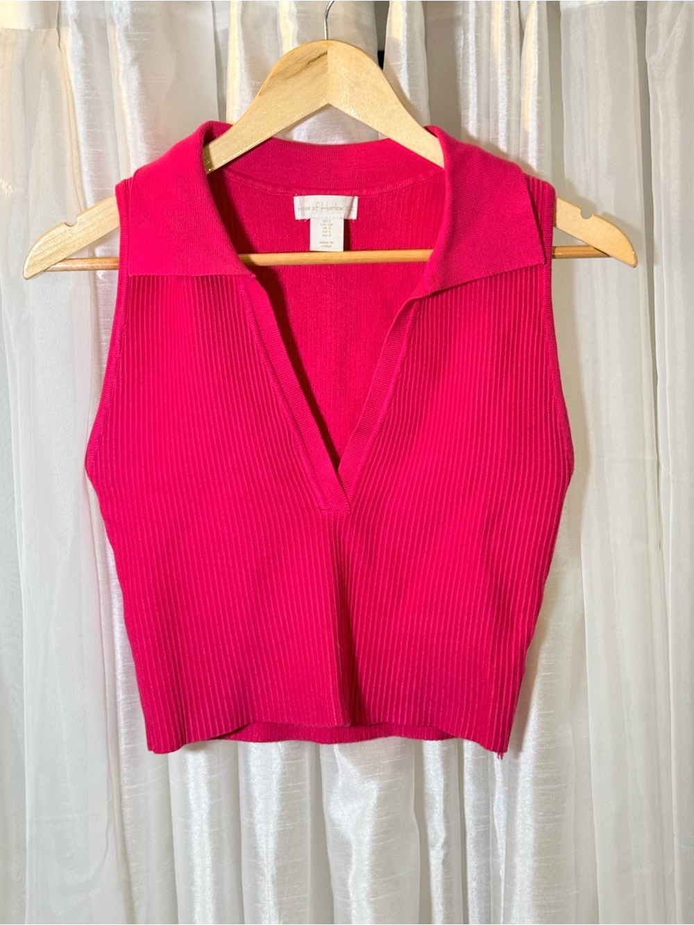 House of Harlow 1960 Sleeveless Ribbed Polo Tank - Bright Pink